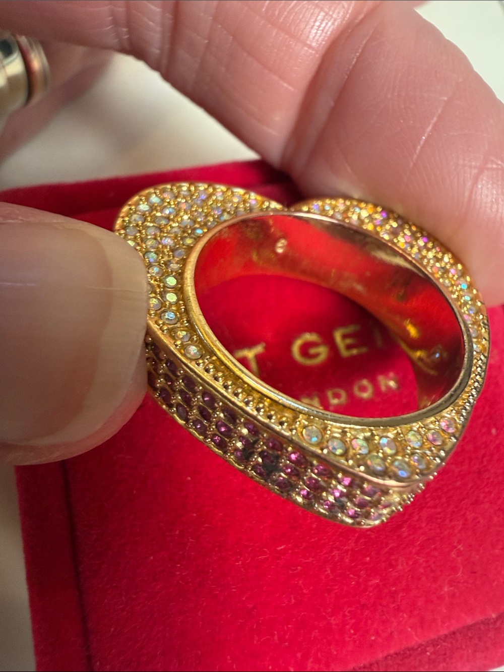 Have a Heart Kurt Geiger Pink and Luminescent Crystal Gold Ring - Picture 5 of 6